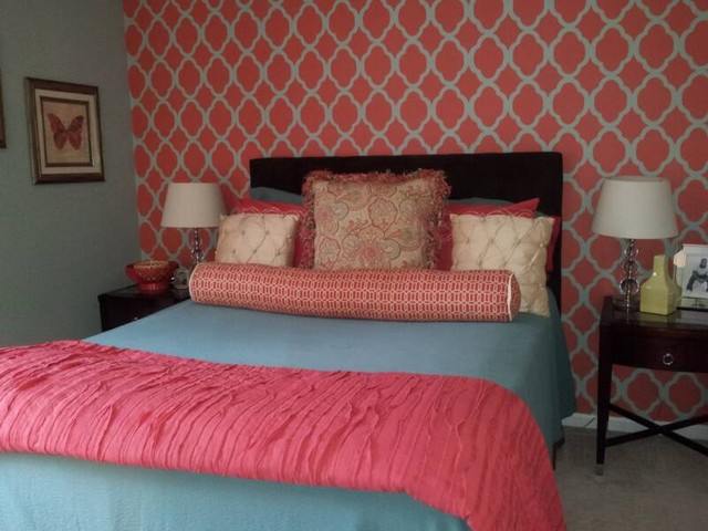 Guest Bedroom Coral And Blue Color Scheme Schlafzimmer