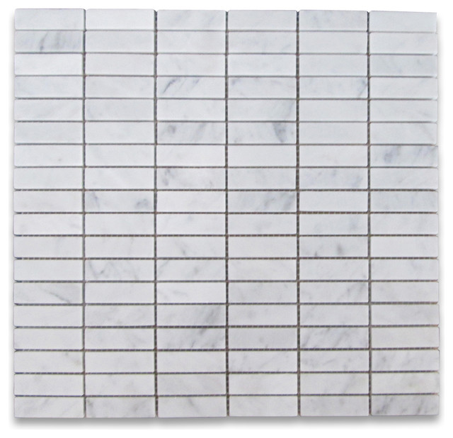 12 X12 Carrara White Rectangular, Stacked Mosaic Tile