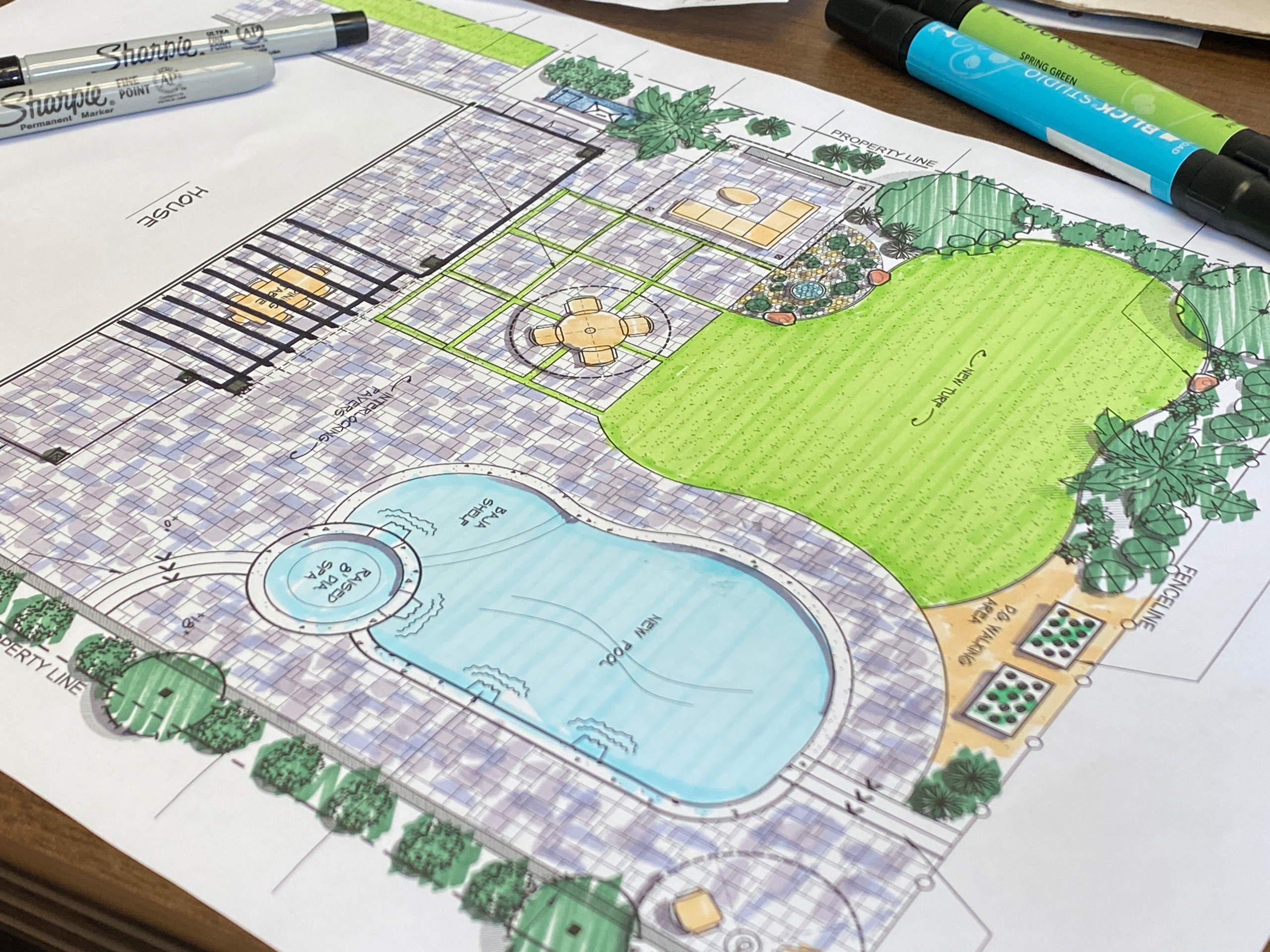 Landscape Design Complete Backyard including Pool and Spa Design in San Marcos