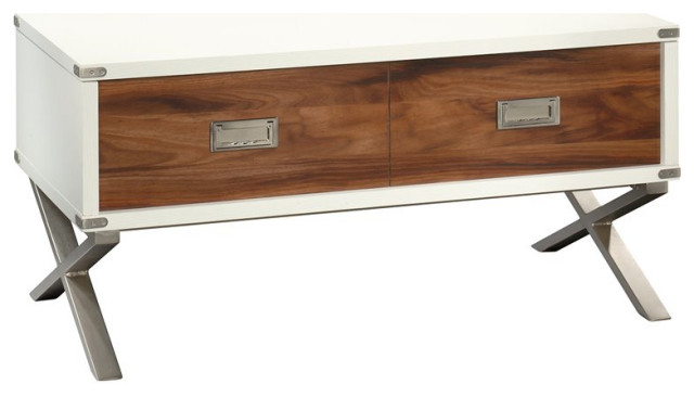 Sauder Vista Key Engineered Wood and Metal Lift-Top Coffee Table in Pearl Oak