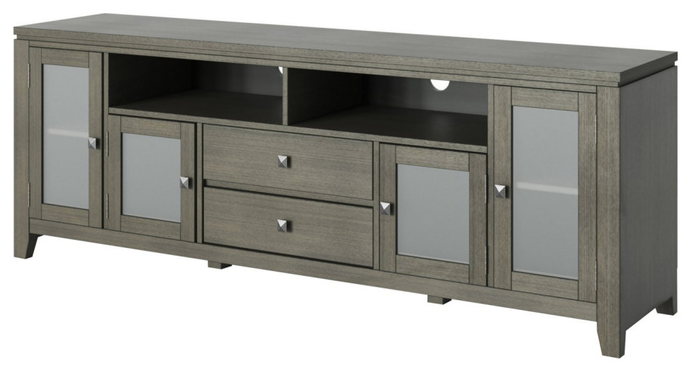 Contemporary TV Stand, Pine Wood Frame and Glass Doors