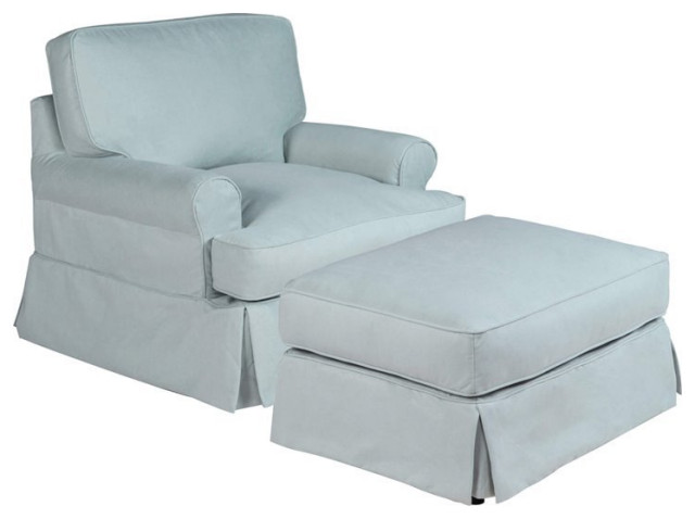 Sunset Trading Horizon T-Cushion Fabric Slipcover Chair & Ottoman in Ocean Blue