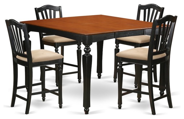 East West Chelsea 5-Piece 54" Square Counter Height Set With 4 Chairs