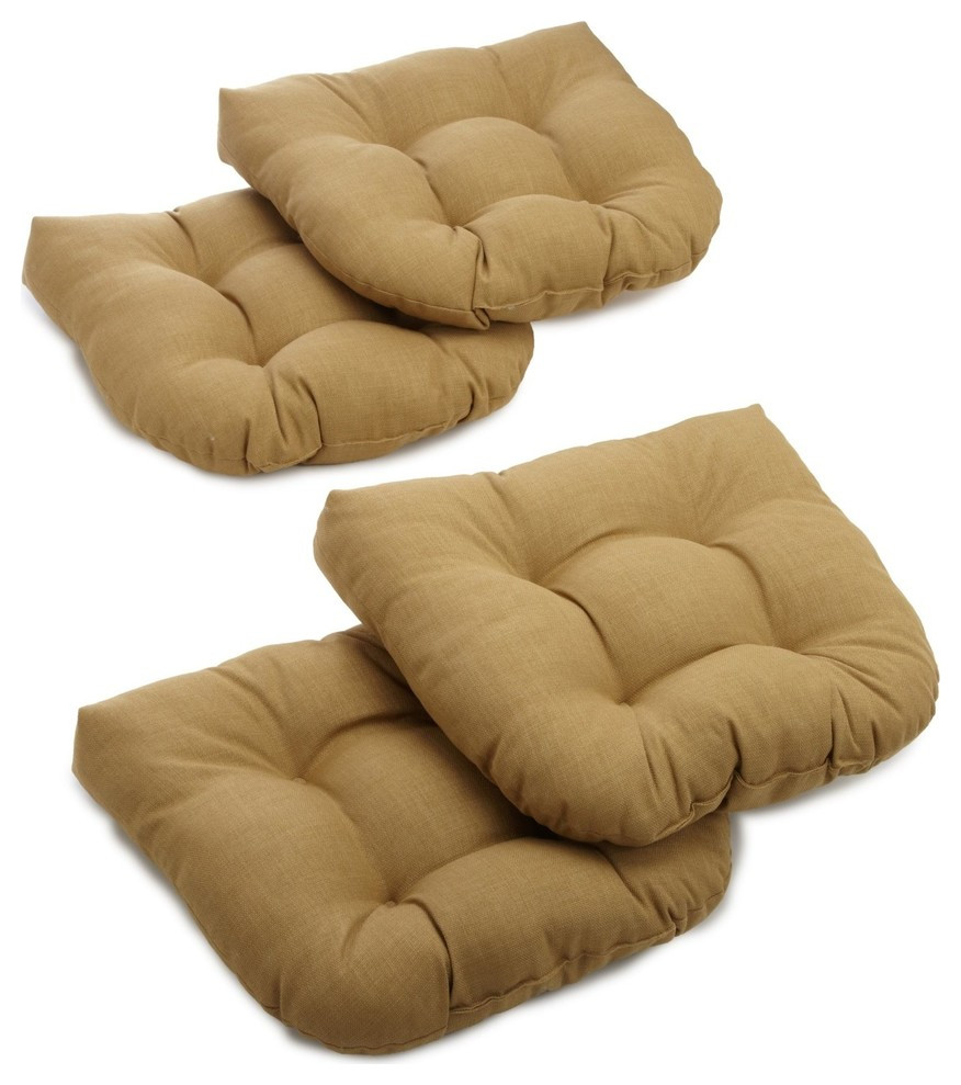 19" U-Shaped Spun Polyester Tufted Dining Chair Cushions, Set of 4, Wheat