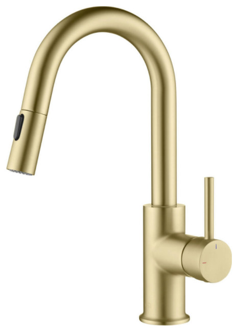 Luxe Single Handle Pull Down Kitchen & Bar Faucet, Brush Gold