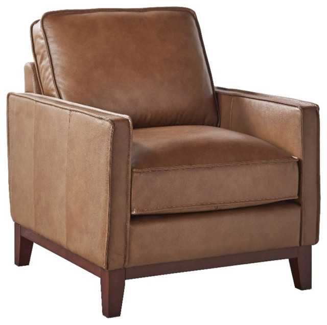 Leather Lusso Grayson Contemporary Genuine Leather Accent Chair in
