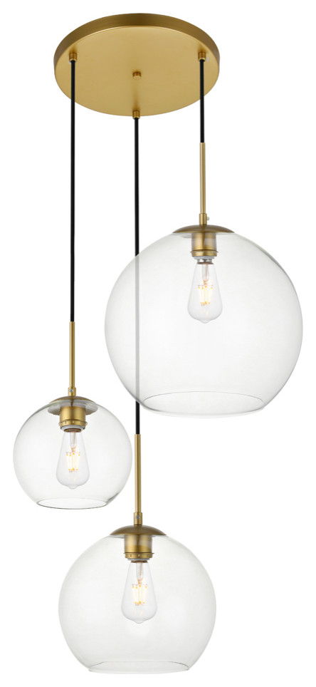 Baxter 3 Light Pendant in Brass And Clear