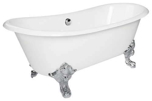 Katharine 70" Oval Clawfoot White Cast Iron Freestanding Bathtub, Slipper Tub