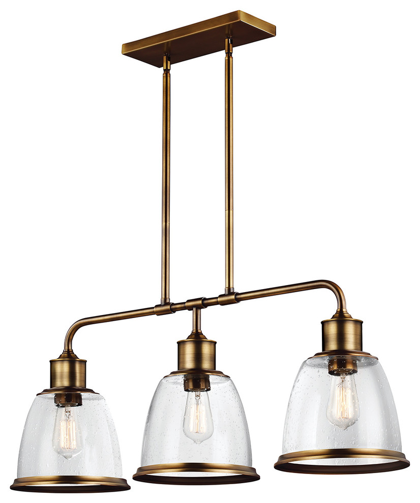 3-Light Island Chandelier, Aged Brass - Rustic - Kitchen Island