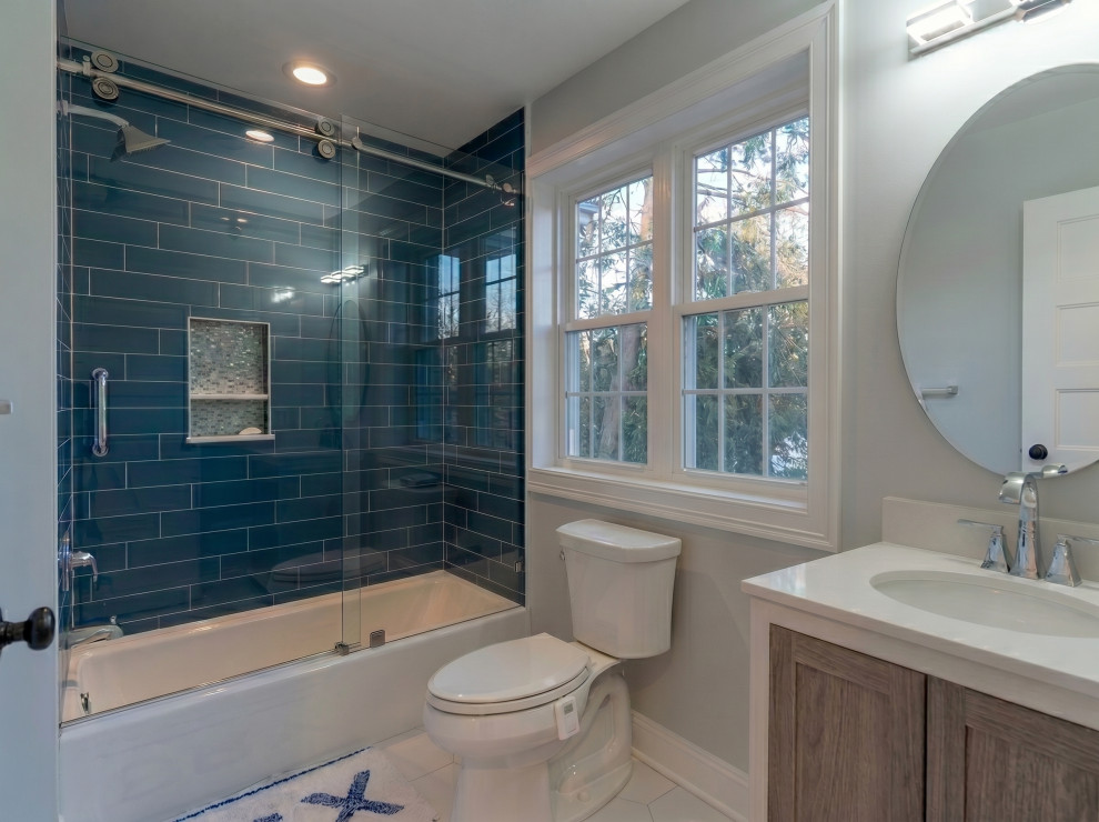 Teal Tile Tub Shower Combo | Bergenfield NJ Secondary Bath