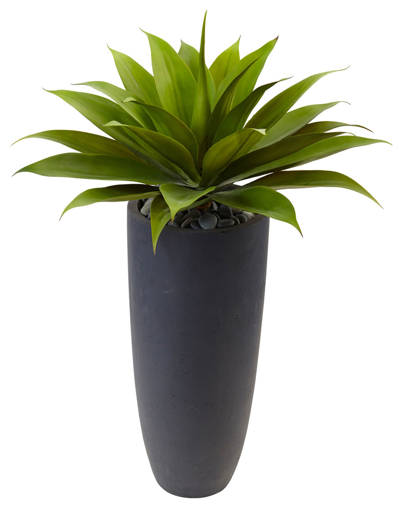 38"H Agave Artificial Plant, Gray Cylinder Planter