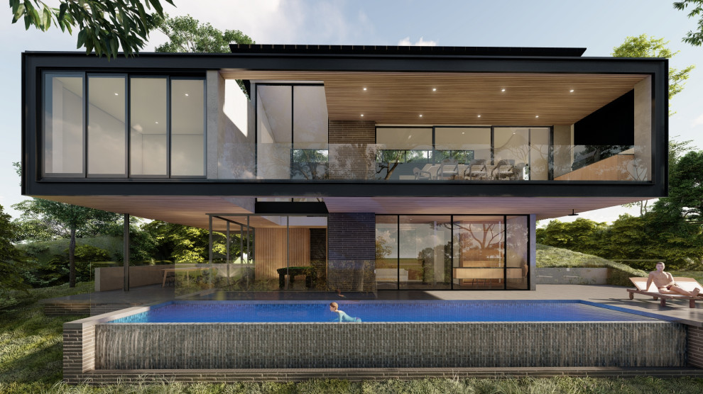 Идея дизайна: огромный, двухэтажный частный загородный дом в современном стиле