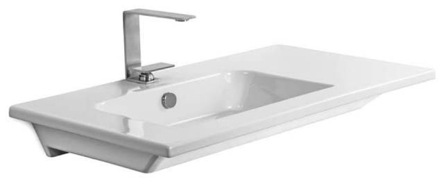 Contemporary Wall Mounted Bathroom Sink, Ceramic Construction With ...
