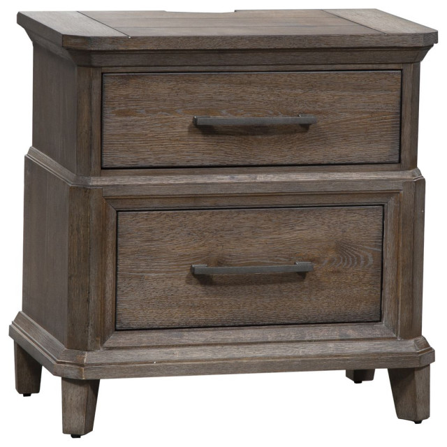 Giantex Nightstand W/Charging Station, Tall Bedside Table, End Table Bookcase W Adjustable Shelves Brown