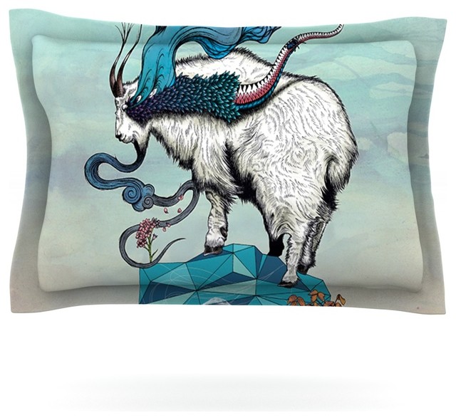 Mat Miller "Seeking New Heights" Blue Goat Pillow Sham, Cotton, 40"x20"