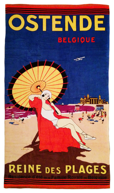 Coastal Summer Abroad Woman On The Beach Cotton Terry Beach Towel, Multi Color
