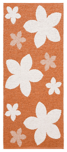 Flower Woven Vinyl Floor Cloth, Rust, 150x250 cm