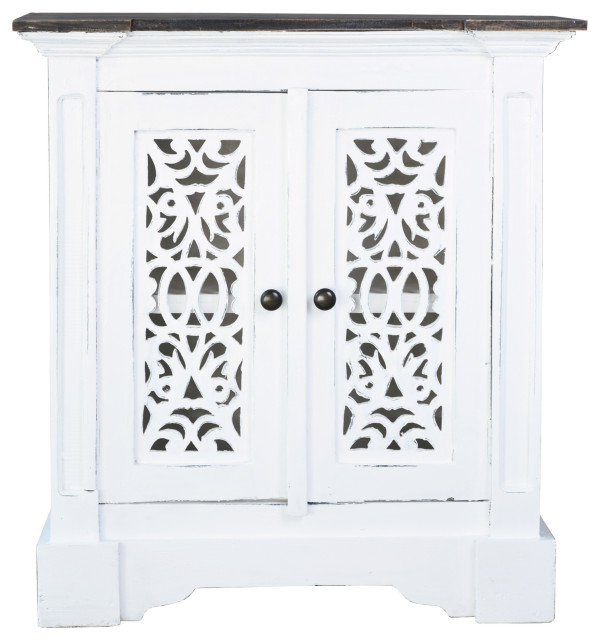 Wood Accent Two Doors Storage White Driftwood Brown Deco Hall
