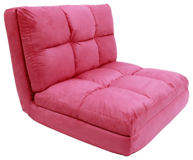 Loungie Micro-Suede Convertible Flip Chair/Sleeper Dorm Couch Lounger, Fuchsia