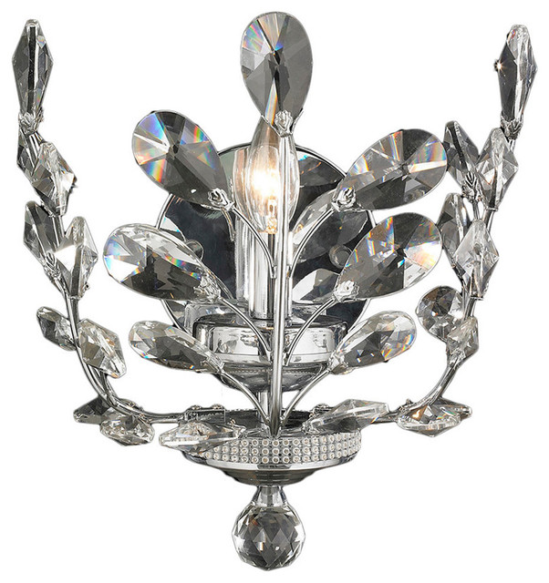 Contemporary Leaf 1Light Chrome Finish Clear Crystal Wall Sconce