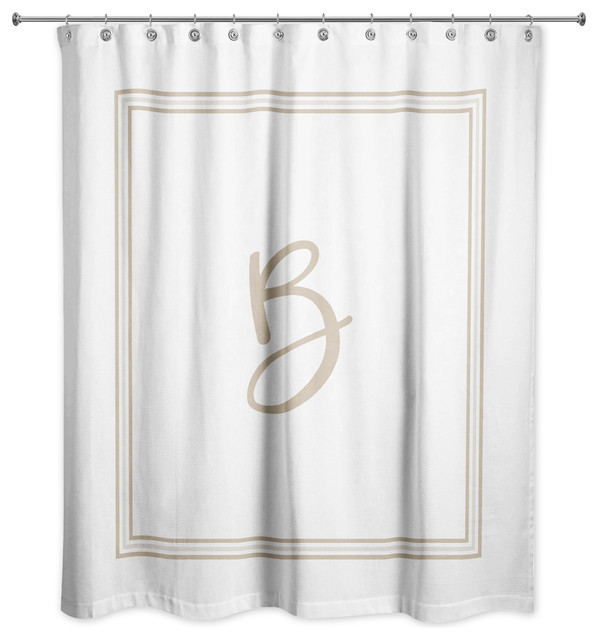 Beige And White Monogrammed Shower, Initial Shower Curtain Hooks
