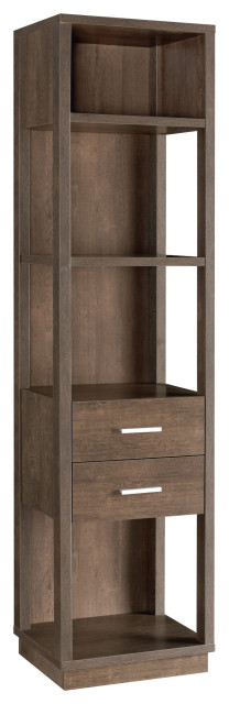 Benzara BM204138 Wooden Pier with 4 Open Shelves and 2 Drawers, Brown