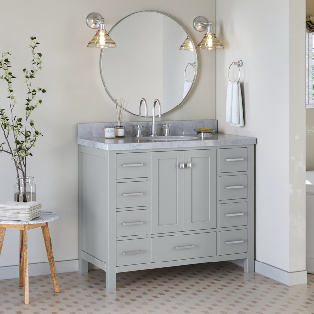 ARIEL Cambridge 43" Single Oval Sink Bathroom Vanity Grey With Marble ...