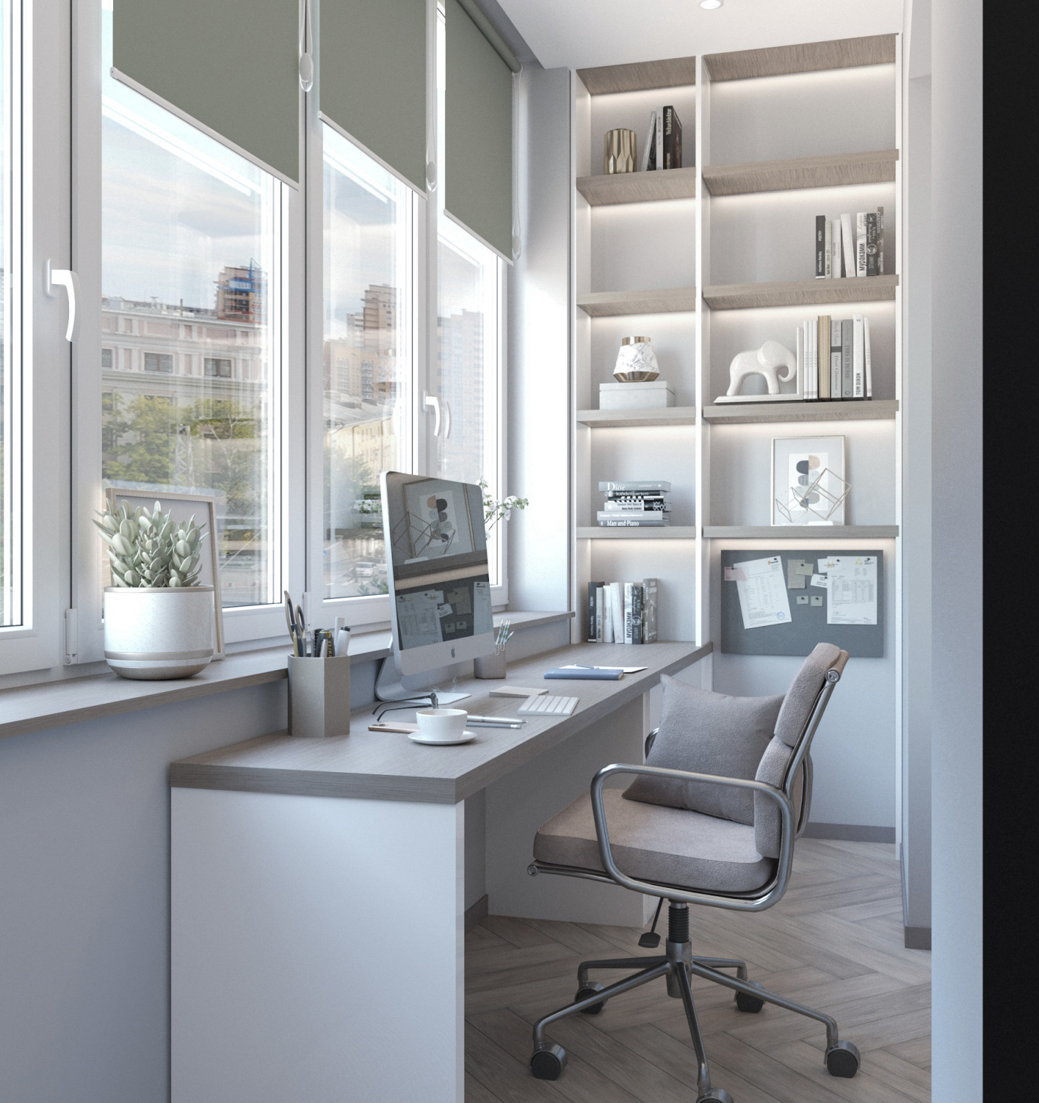 Просторная квартира в синими стенами