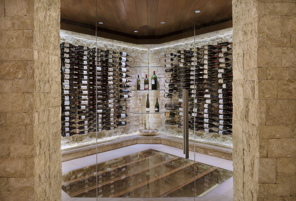Design ideas for a contemporary wine cellar in Denver with storage racks.