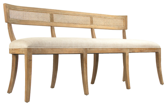 Bavette French Country Cream Linen Limed Oak Cane Back Dining Bench Bavette French Country Cream Linen Limed Oak Cane Back Dining Bench Transitional Benches By Kathy Kuo Home