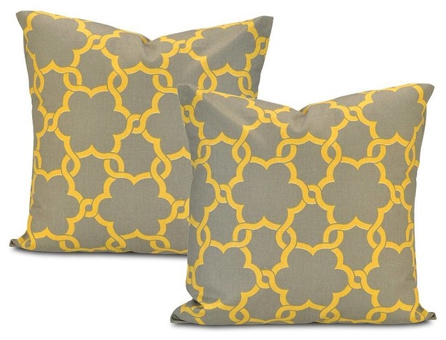 Marabella Grey/ Yellow Cotton Pillow Cover (Set of 2)