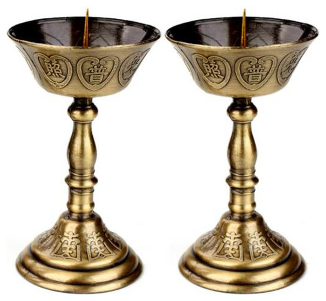 Candle Holder, Chinese Style Classic Candlestick Holder, Alloy, Set Of 2 Traditional