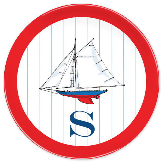 Melamine Plate Sailboat Single Initial, Letter R