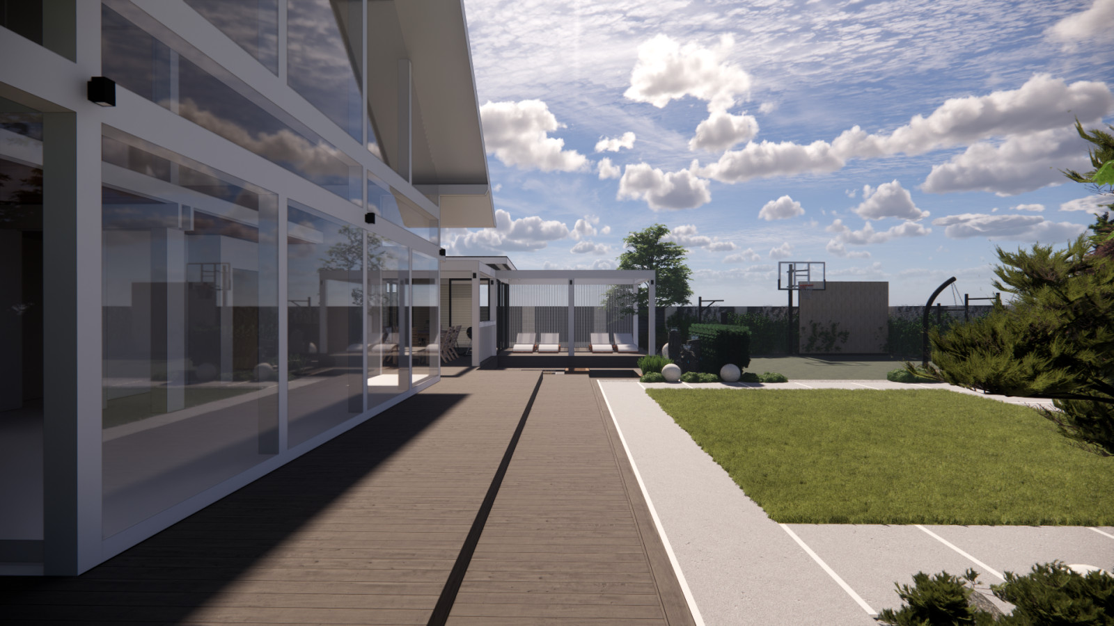 Вид от лестницы на зону отдыха