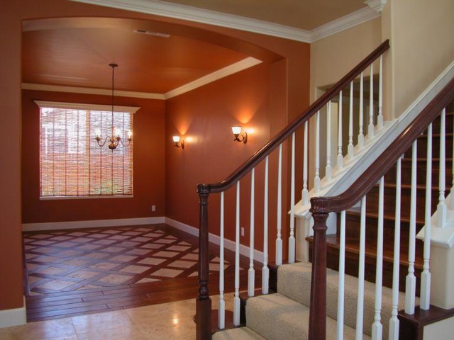 Wood With Stone Tile Floor Combination Transitional