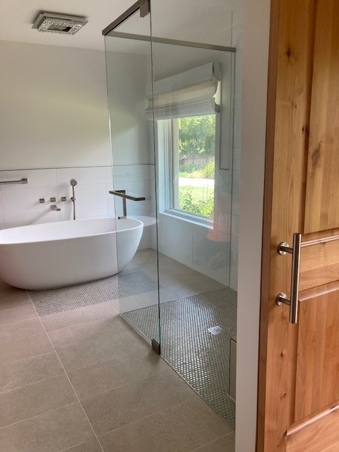 Birmingham minimal white master bath