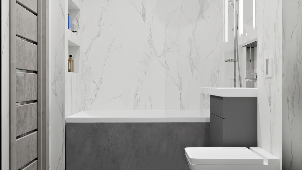 Монохромная ванная в минималистичном стиле