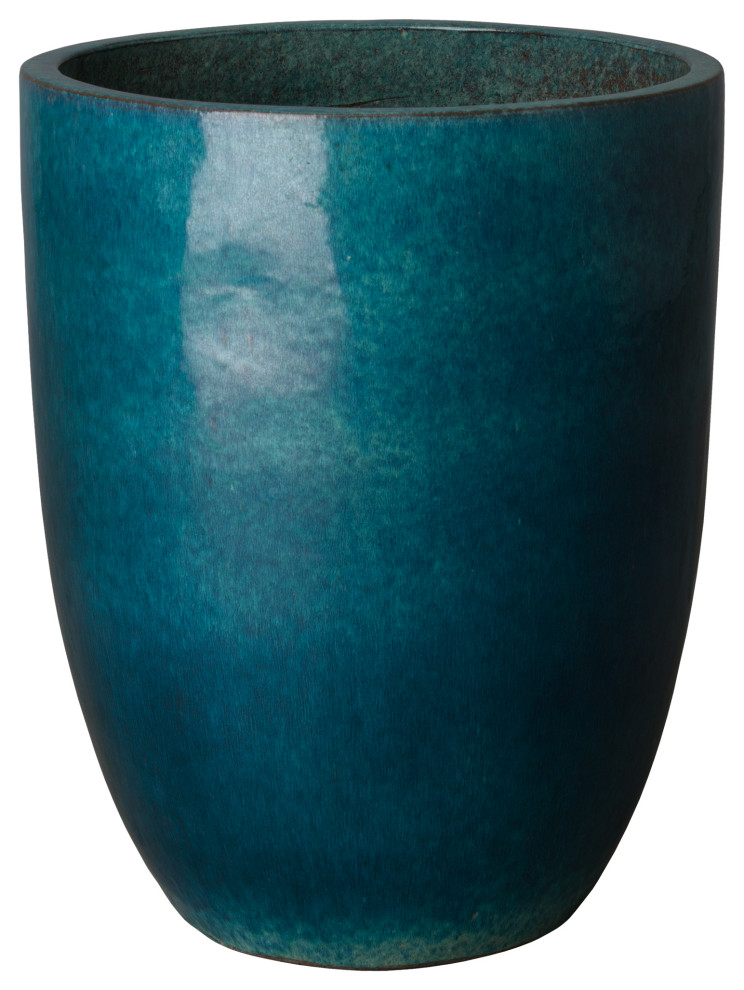Tall Planter Medium, Teal 19x24 Contemporary Outdoor Pots And