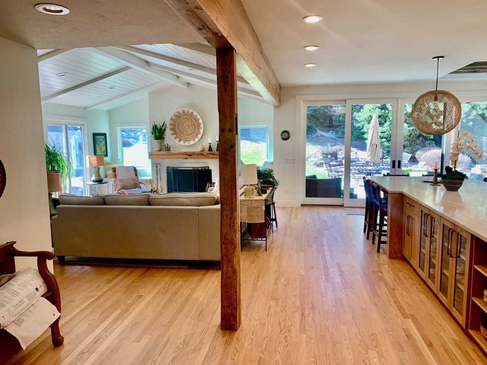 Example of a transitional home design design in Denver