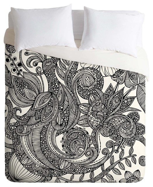 Deny Designs Valentina Ramos Bird In Flowers Black White Duvet