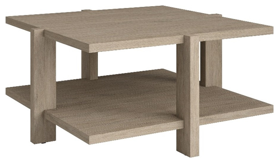 Henn&Hart 34.66" Antiqued Gray Oak Coffee Table Transitional Coffee