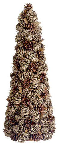 Eco Country Pine Cone Jute Twig and Leaf Christmas Topiary Cone Tree, Unlit, 26"