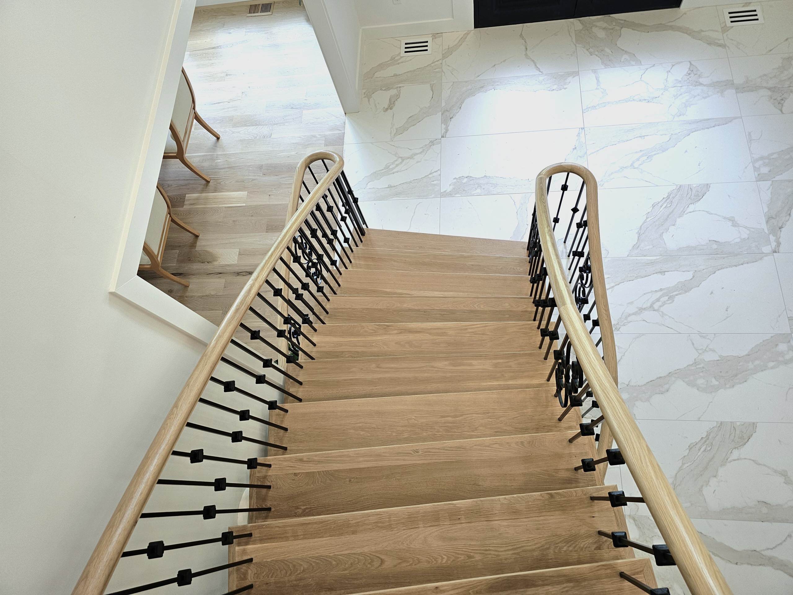 120_Luxurious White Oak Stair with Iron Balusters, Great Falls, 22066