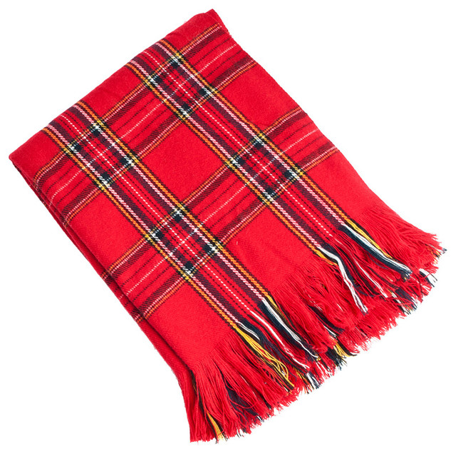 Red Woven Checkered Throw Blanket, 50"x60" Farmhouse Throws by