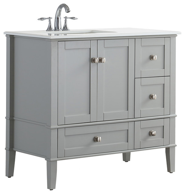 Chelsea 36 White Quartz Marble Top Bathroom Vanity Transitional Arley Bathroom Vanity Left Offset 36