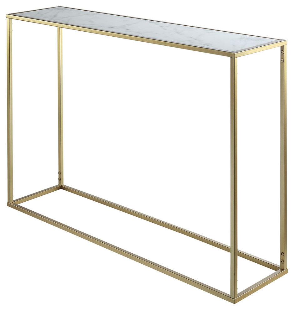 Convenience Concepts Gold Coast Faux Marble Top Console Table in Gold Metal