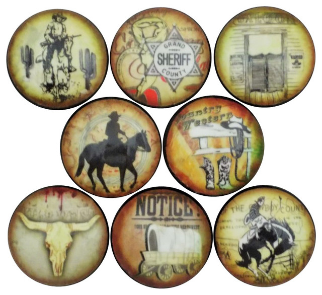 old west cowboy cabinet knobs, 8-piece set - southwestern - cabinet