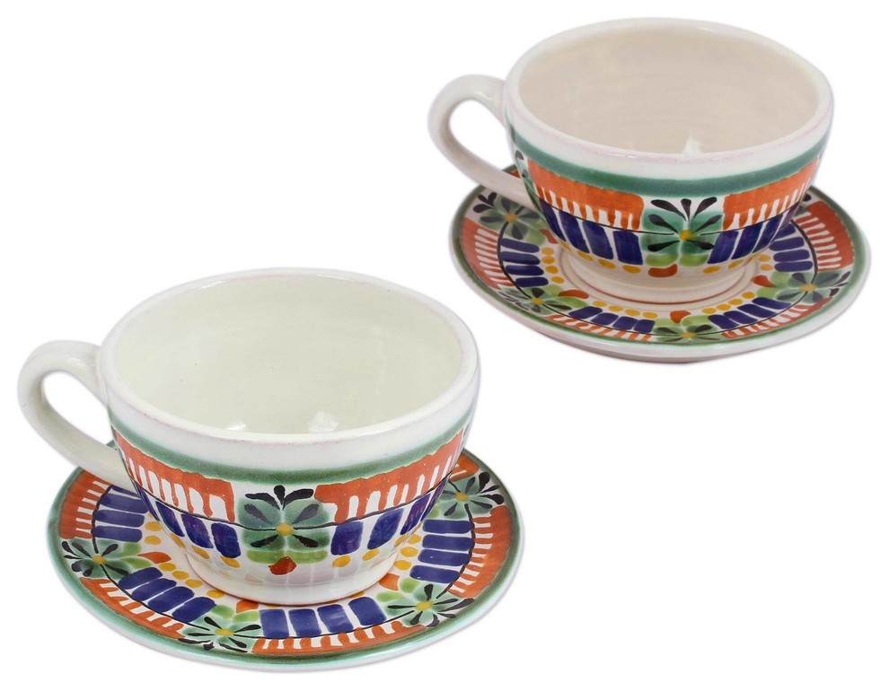 Novica Special Treat Ceramic Teacups and Saucers, Set of 2