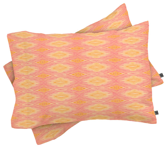 Deny Designs Cori Dantini Orange Ikat 4 Pillow Shams, Queen