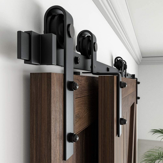 ZEKOO Single Track Bypass Barn Door Hardware Double Doors Kit Traditional Barn Door Hardware